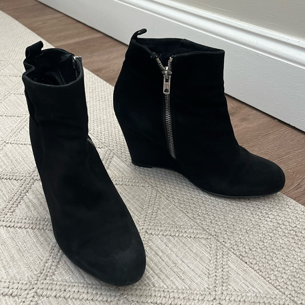 Wedge Boots Black Suede Size 7